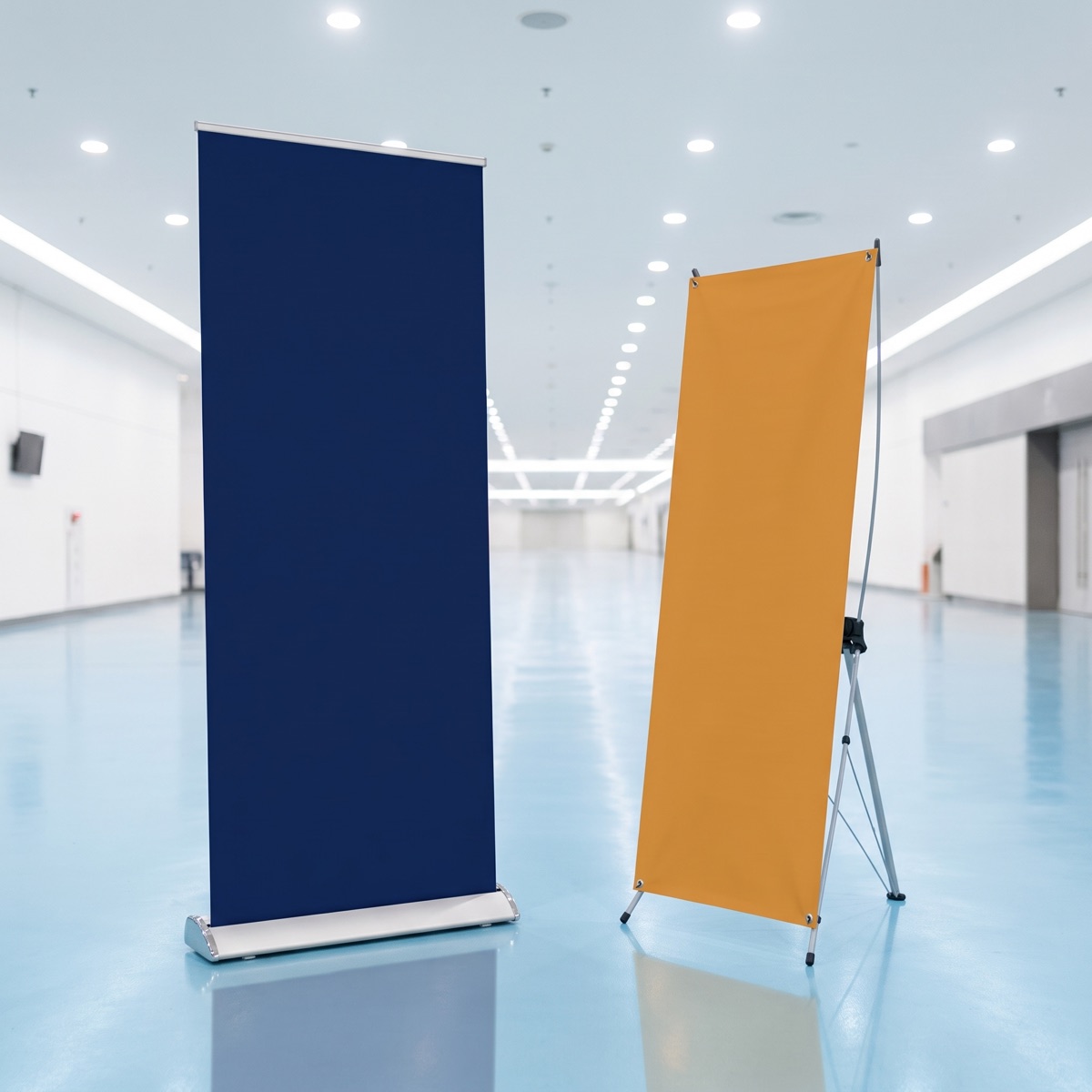 Roll-Up et X-Banner côte à côte